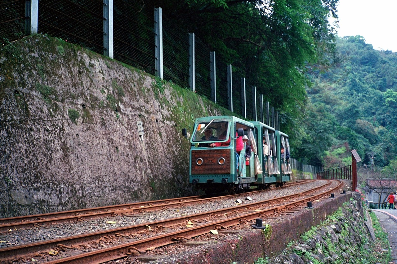 Train travelling through the Taiwanese countryside near Taipei